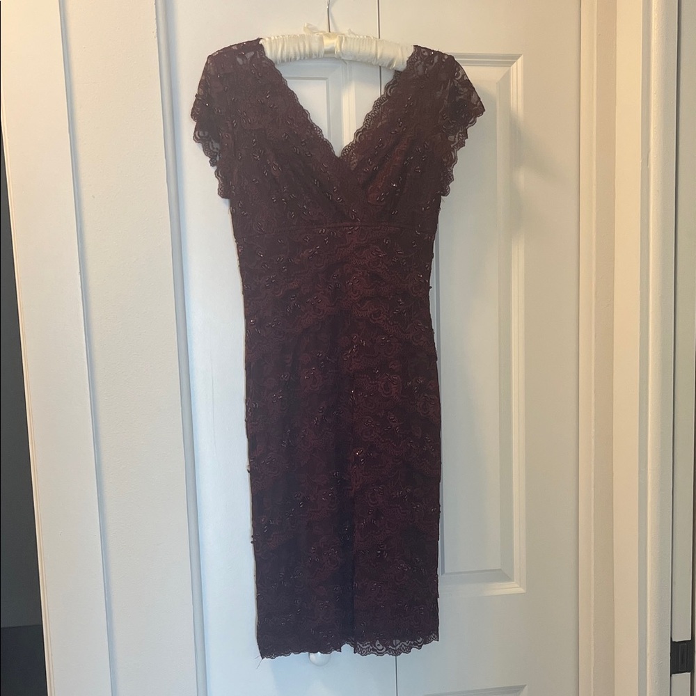 MARINA Burgundy Lace Midi Dress